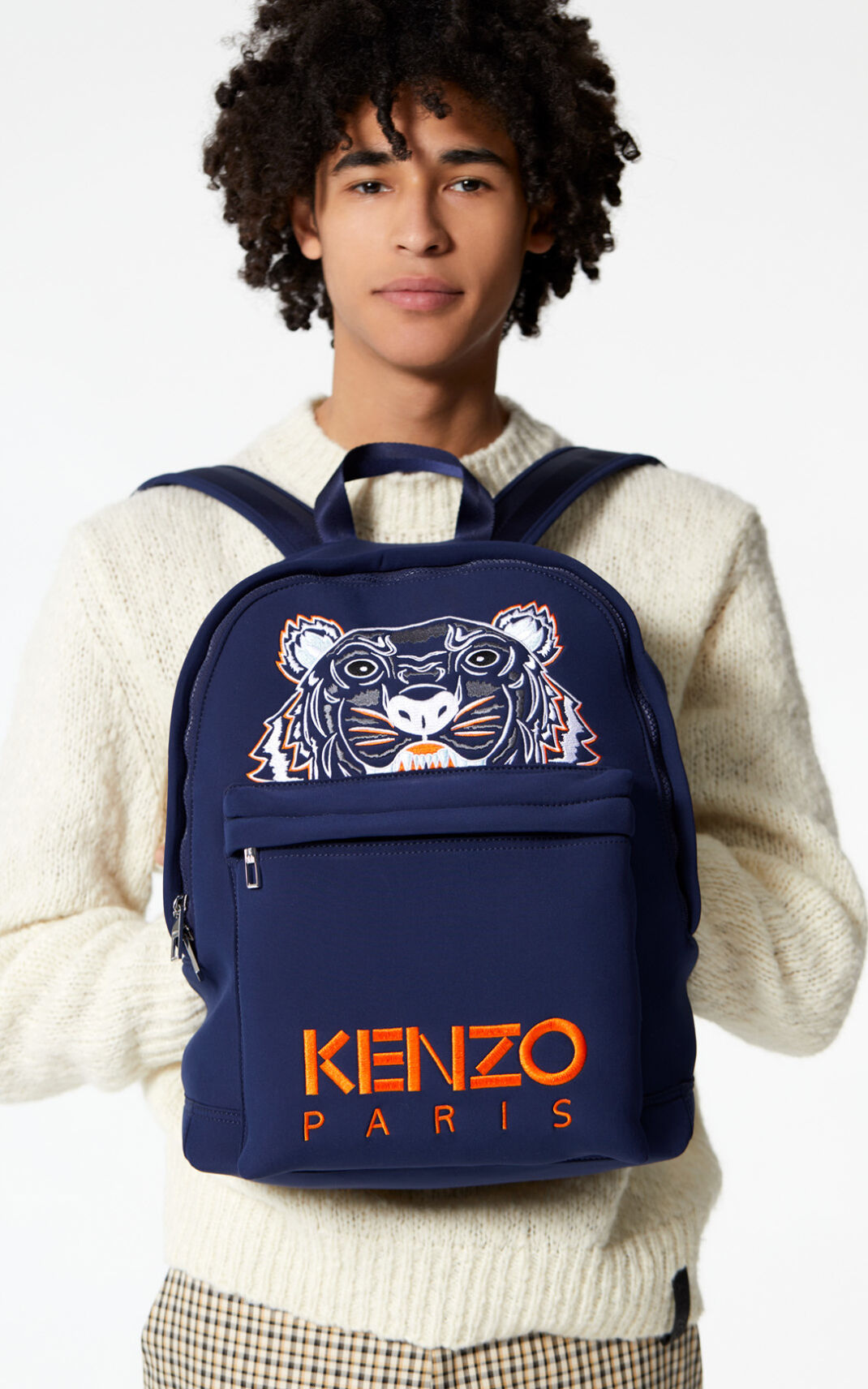Kenzo Large Neoprene Tiger Backpack Navy Blue For Mens 9054DQZIH